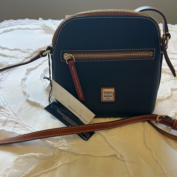 Dooney & Bourke Handbags - Dooney & Bourke Midnight Pebble Leather Crossbody with Brown Trim
